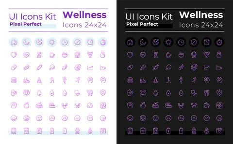 Wellness pixel perfect gradient linear ui icons set for dark, light mode Stock Illustration