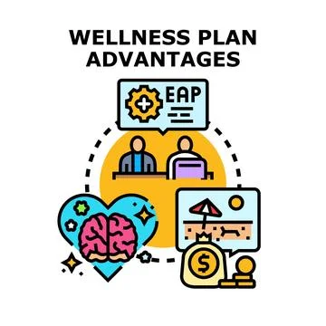 Wellness plan advantages providing employee health and financial benefits Stock Illustration