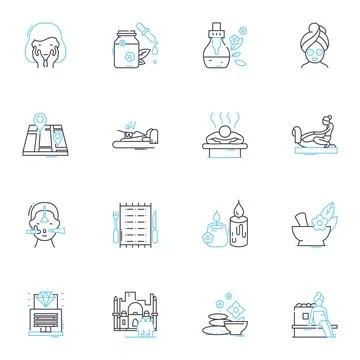 Wellness programs linear icons set. Health, Fitness, Nutrition, Mindfulness Stock Illustration
