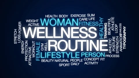 Wellness routine animated word cloud. Kinetic typography. Stock Footage 104621307