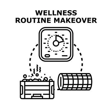 Wellness routine makeover concept with spa and timer Stock Illustration
