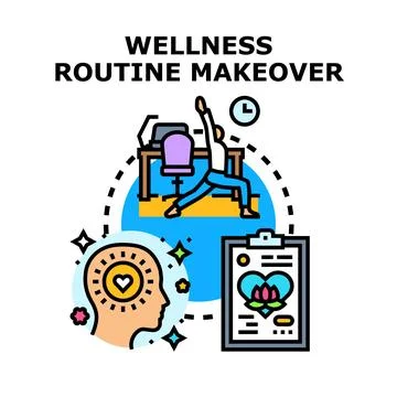 Wellness routine makeover plan optimizing mental physical health Stock Illustration