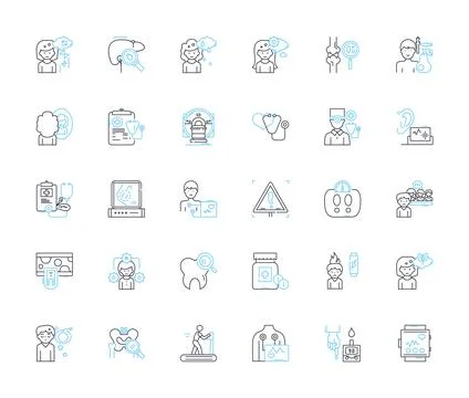 Wellness supervision linear icons set. Balance, Nutrition, Exercise Ilustración de archivo