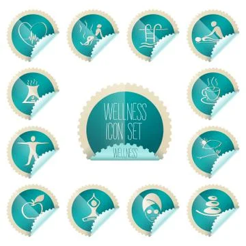 Wellness theme icon set, tollkit placed in stamp shape Stock Illustration