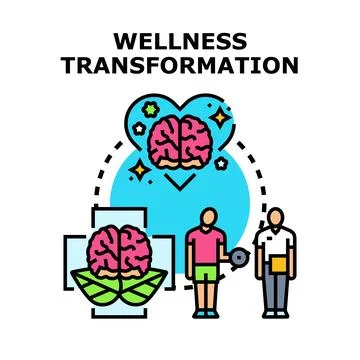 Wellness transformation concept with human brain and fitness Stock Illustration