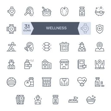 Wellness Ultimate Vector Package with 35 Retina Ready Regular Line Editable.. Stock Illustration