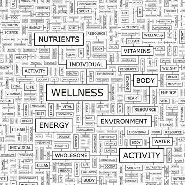 WELLNESS WELLNESS. Seamless pattern. Word cloud illustration. Copyright: x... Stock Photos