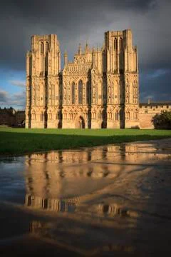 Wells cathedral with reflections Stock Photos