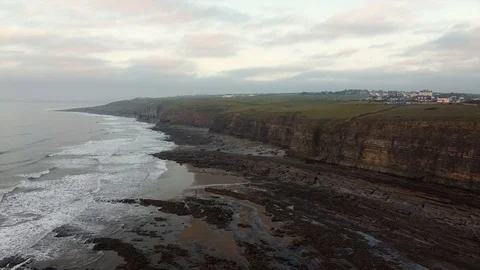 Welsh Beach and Cliff - Waves and Slow Motion Stock Footage