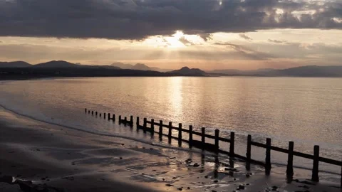Welsh coast looking towards Eryri National Park, North Wales, UK Video stock 334443153