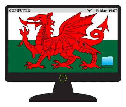 Welsh Computer Screen With On Button Stock Illustration