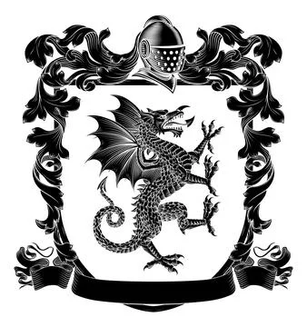 Welsh Dragon Coat of Arms Crest Heraldic Shield Stock Illustration