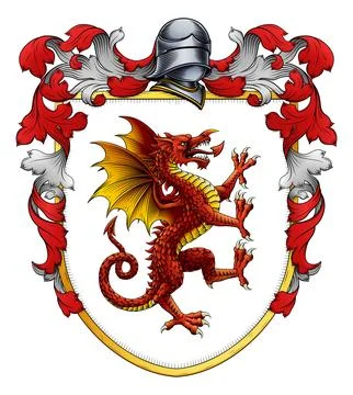 Welsh Dragon Coat of Arms Crest Heraldic Shield Stock Illustration