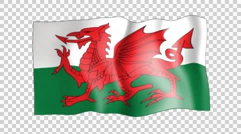 The Welsh flag with Alpha Channel Stock Footage 49101100