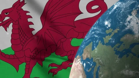 Welsh Flag and Wales Map on Earth Globe 4K Stock Footage 220785880