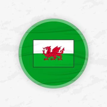 Welsh Flag in a Circular Emblem Design, Abstract Round Sticker Illustration. Stock Illustration