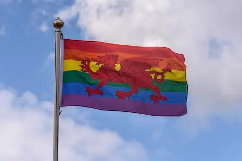 The Welsh flag, rainbow colored, to support the LGBTQ community. 库存照片