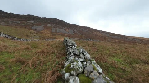 Welsh Highlands Dry Stone Wall FPV. Stock Footage 321457968