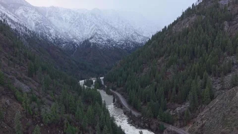 Wenatchee River Valley and Cascade Mountains in Leavenworth Winter Stock-Footage 344767872