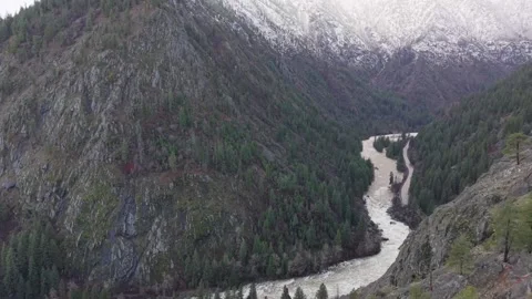 Wenatchee River Winding Through Leavenworth Washington Mountain Canyon Stock-Footage 344767894