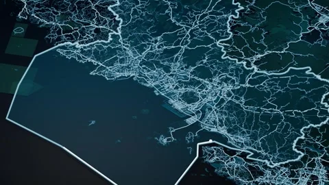 Wenzhou China Glowing Digital Map Animation 4K Video stock 337395202