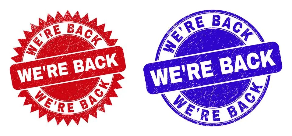 WE'RE BACK Rounded and Rosette Watermarks with Corroded Surface 스톡 일러스트