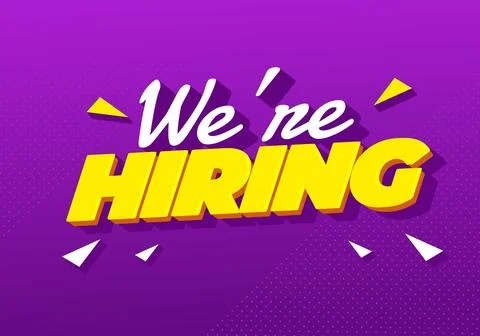 We're hiring. Bright yellow text effect on purple background Stock Illustration