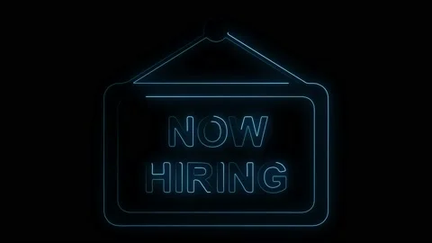 'We're hiring - join the team’ flickering neon lights on black background. 스톡 동영상 169341827