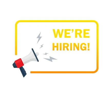 Were hiring. Vector flat illustration with megaphone on white background. 스톡 일러스트