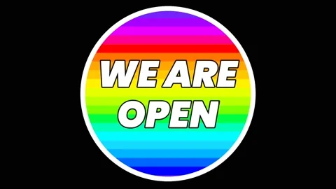 WERE OPEN With running light. Black screen background Stock Footage 199899048