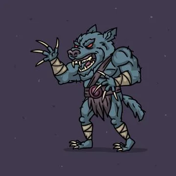 Werewolf character angry attacks. Character is divided into layers for animat Stock Illustration