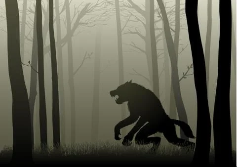 Werewolf In The Dark Woods Stock Illustration