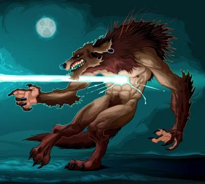 Werewolf is fighting with a lighting Stock Illustration