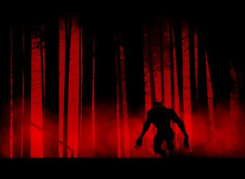 Werewolf in forest in silhouette Stock Illustration