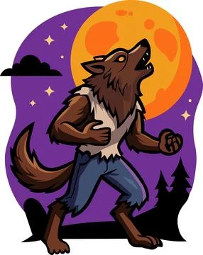 Werewolf Howling Full Moon Halloween Icon Stock Illustration