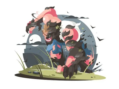 Werewolf to turn from man to wolf Stock Illustration