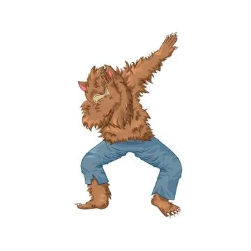 Werewolf wolfman character dancing dab step Stock Illustration