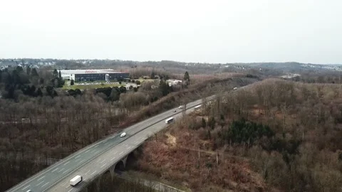 Wermelskirchen Autobahn A1 during cloudy winter day. Stock Footage 149041142