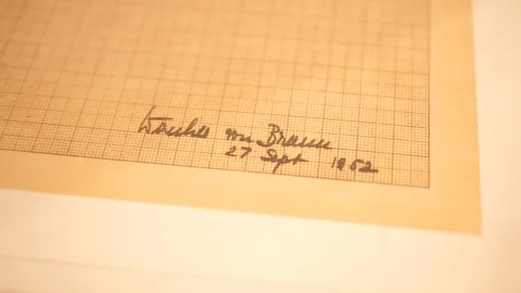 Wernher Von Braun Handwritten notes for Project Mars. Notes relate to Mars explo Stock Footage 124717366