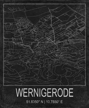 Wernigerode Germany Black and White City Map Art Stock Illustration