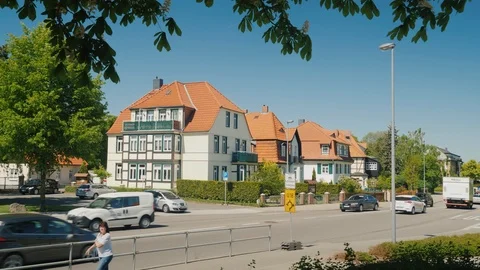 Wernigerode, Germany, May 2018: Typical street of a small German city. Traffic Stock Footage 90377769