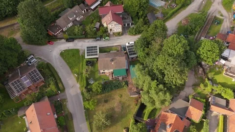 Wernigerode residential rooftops aerial top down view Harz Germany Stockbeeldmateriaal 341282800