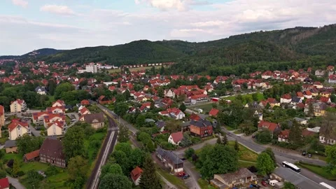 Wernigerode town timelapse with moving clouds aerial Harz Germany Stock Footage 341284226