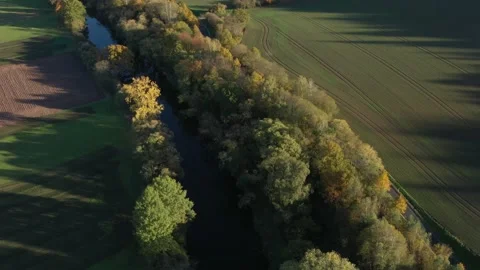 The Werra River from above in the fall time Stock Footage 163895702