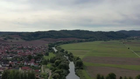 The Werra River between Hesse and Thuringia at Lauchröden Stock Footage 214058725