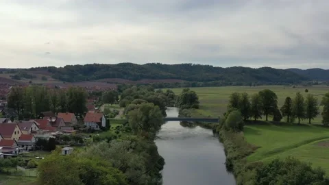 The Werra River between Hesse and Thuringia at Lauchröden Stock Footage 214065936