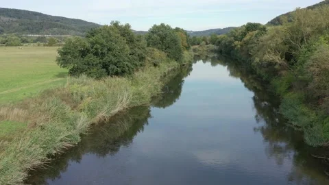 The Werra River between Hesse and Thuringia at Herleshausen Stock Footage 214072416