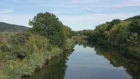 The Werra River between Hesse and Thuringia at Herleshausen Stock Footage 214073420