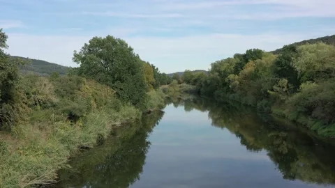 The Werra River between Hesse and Thuringia at Herleshausen Stock Footage 214074223