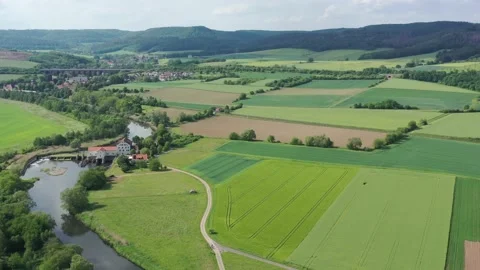 The Werra Valley between Hesse and Thuringia at Herleshausen Stock Footage 195590273